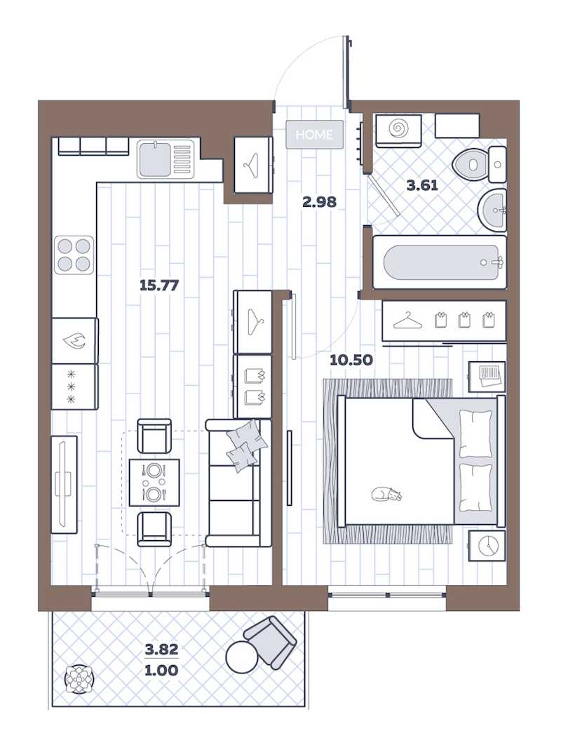 Однокомнатная квартира в : площадь 33.86 м2 , этаж: 2 - 12 – купить в Санкт-Петербурге